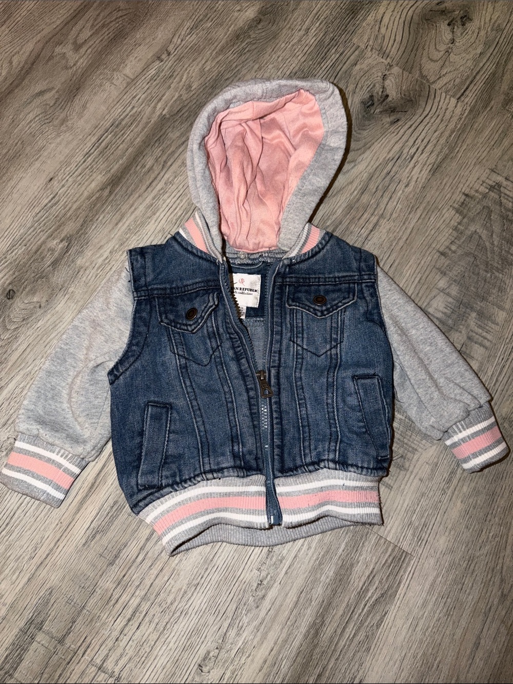 Urban Republic Denim-Look Hoodie Jacket with Pink Lining
